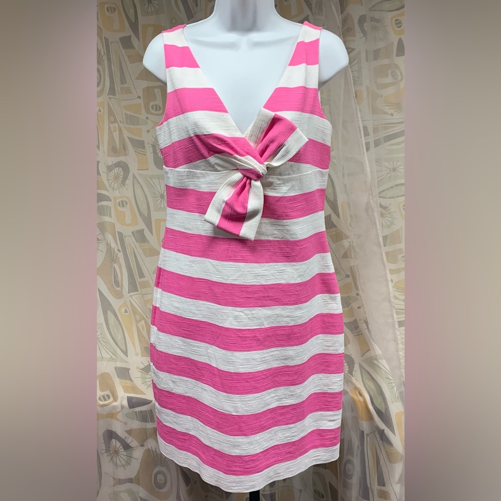 Kate Spade Silver Screen Pink and White Bow Sheath Dress Size 6